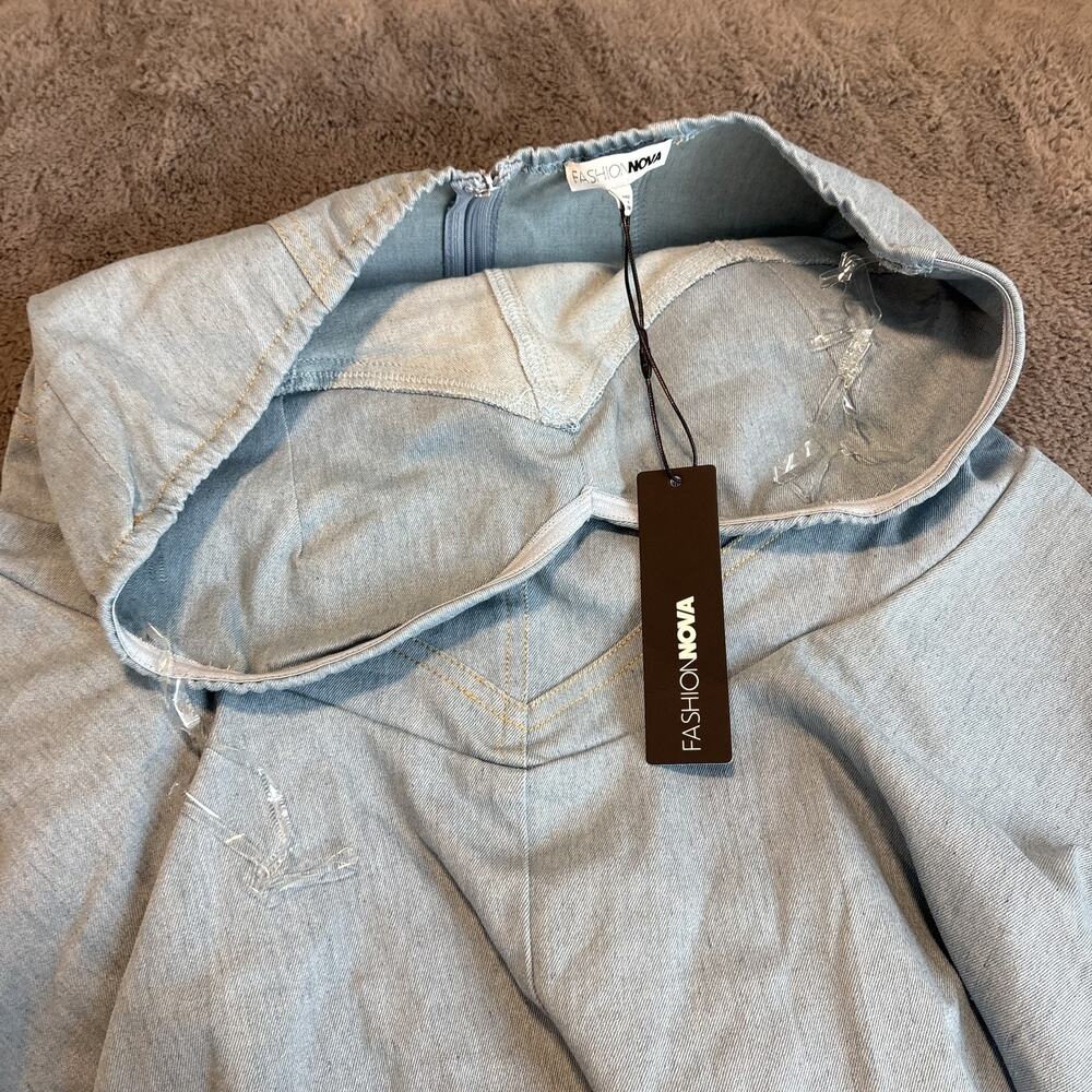 Fashion Nova Women's Little Miss Perfect Denim Romper Strapless Y2K Coquette 2X - Picture 5 of 9